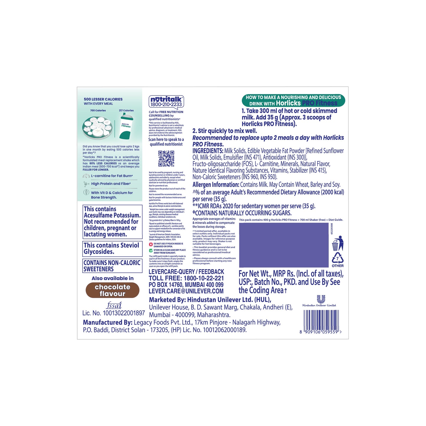 Horlicks Pro Fitness Mango+Chocolate Combo (400gm Each), Meal Replacement for Weight Loss