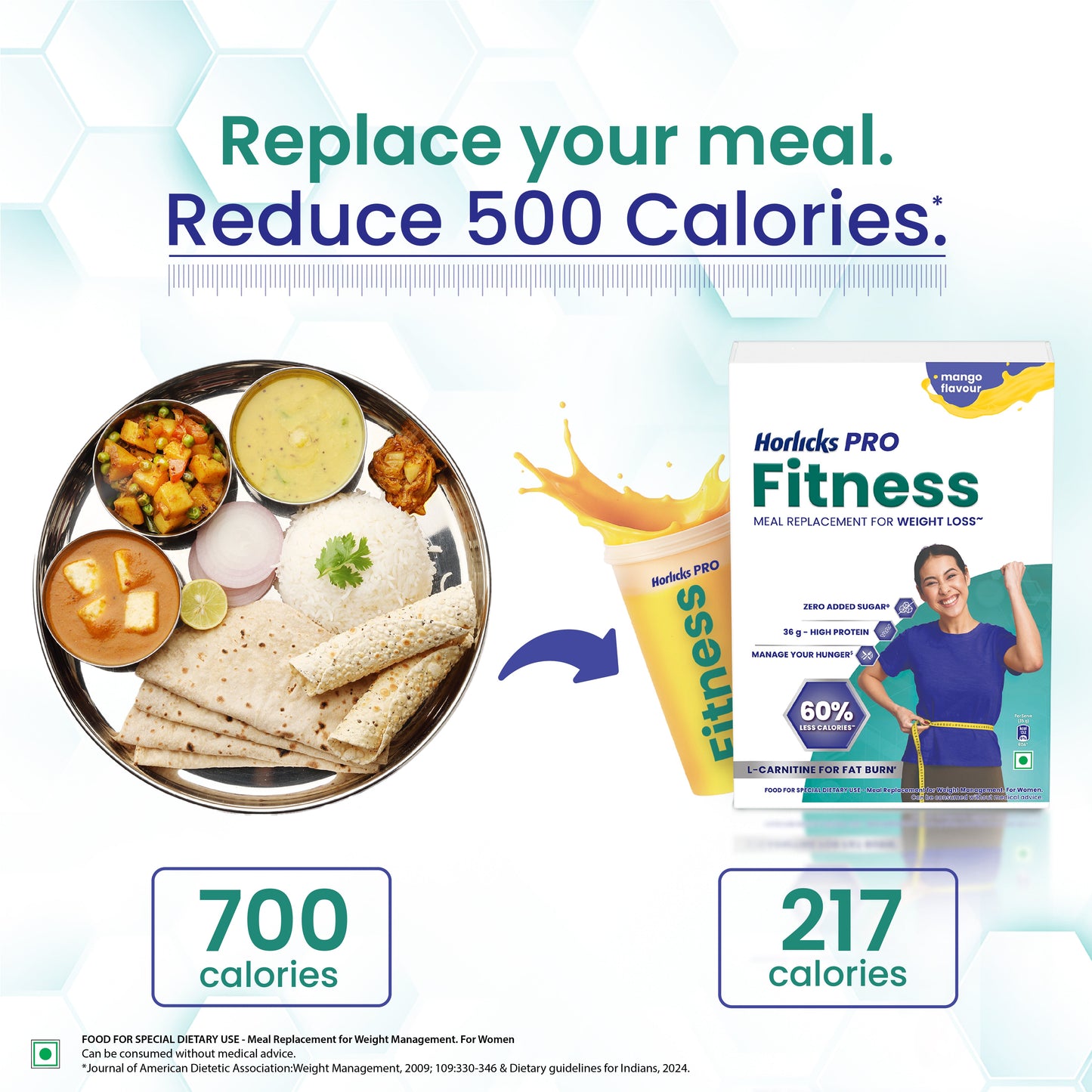 Horlicks Pro Fitness Mango Combo (400gm+400gm), Meal Replacement for Weight Loss